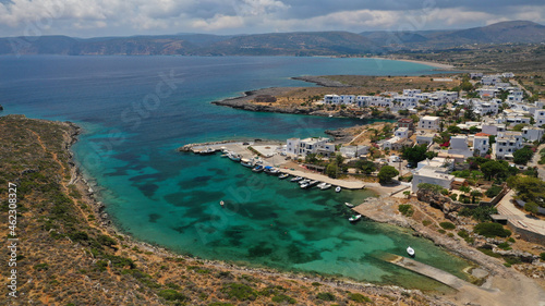 Aerial drone photo of iconic seaside traditional village and castle of Avlemonas  Kythira island  Ionian  Greece