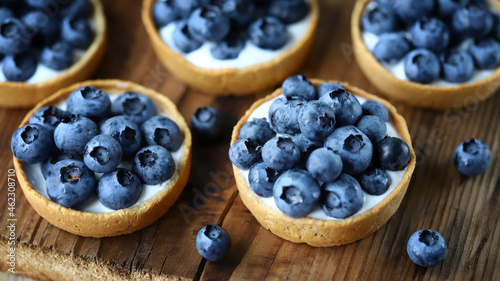 Blueberry tartlets. Delicious dessert with berries. Healthy snack.