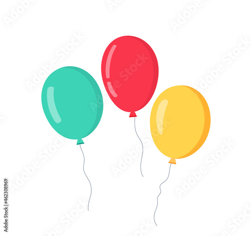 Balloon flat icon. in . Bunch of balloons for birthday and party. Flying ballon with rope. Blue, red and yellow ball isolated on white background. cartoon balon for celebrate and carnival. Vector