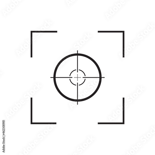 Focus of camera. Icon of frame  lens  capture and target of camera. Symbol of photo and video. Graphic outline logo for photographer  snap and film. Pictogram isolated on white background. Vector