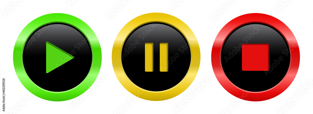 Play, pause and stop buttons Play, pause and stop buttons