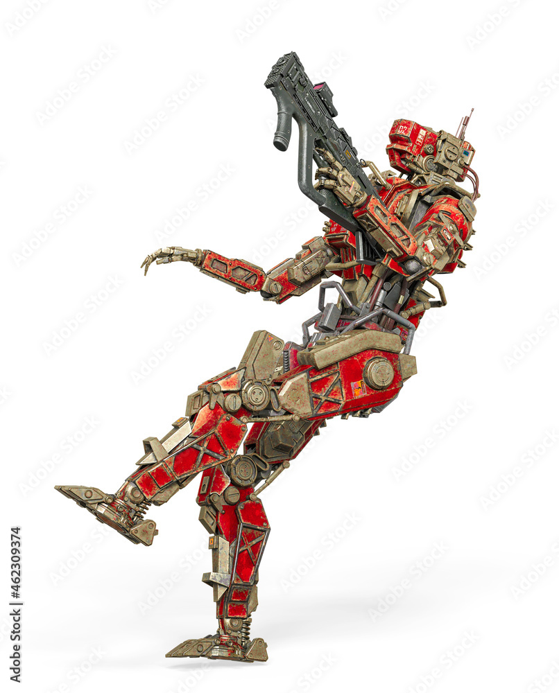 super droid is falling down holding a cyberpunk sniper rifle super droid is falling down holding a cyberpunk sniper rifle