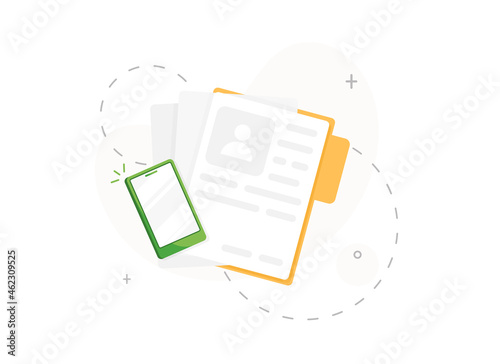 Recruitment documents. Document in the folder with the employee's profile. Flat design on white background