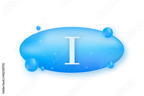 Mineral I iodine blue shining pill capsule icon. Substance For Beauty. Iodine Mineral Complex.