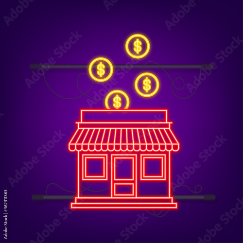 Franchise business concept, franchise marketing system. Neon style. Vector illustration