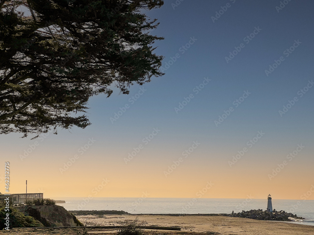 Ocean view of lighthouse coastline beach Ocean view of lighthouse coastline beach