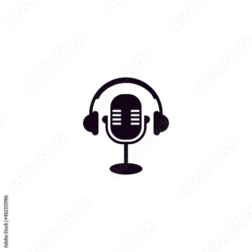 microphone and headphones illustration. Technology icon logo symbol. Logo template vector design  photo