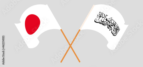 Crossed and waving flags of Japan and Taliban