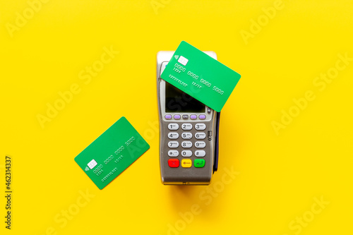Contactless payment for shopping by pos credit card terminal. E-commerce and business concept