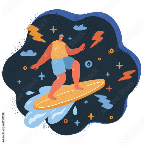 Vector illustration of Surfer On Blue Ocean Wave over dark backround.