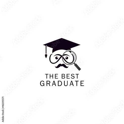 graduation cap face magnifying glass education logo. University icon template logo vector design 