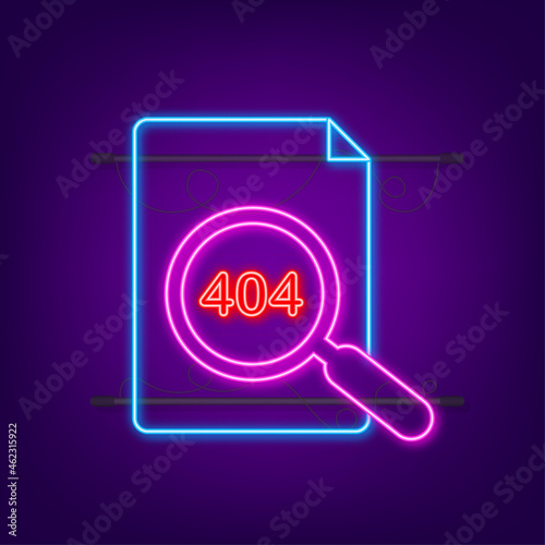 404 error page not found neon sign. Vector stock illustration.