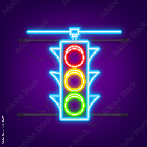 Traffic light icon. Pedestrian sign. Neon style. Vector illustration