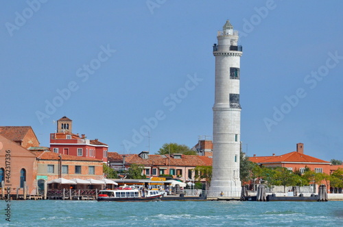Murano Island in Venice with its beautiful lighthouse in Italy.