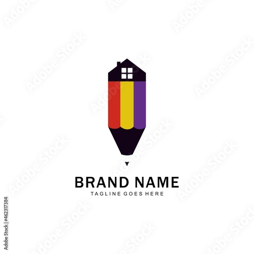 House pencil or study house logo. Education icon logo. Vector illustration template logo design 