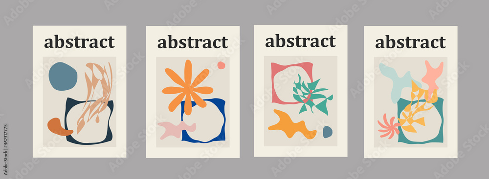 Set of Abstract Trendy Modern Posters Vector Design. Cool minimalistic abstraction art. - obrazy, fototapety, plakaty 