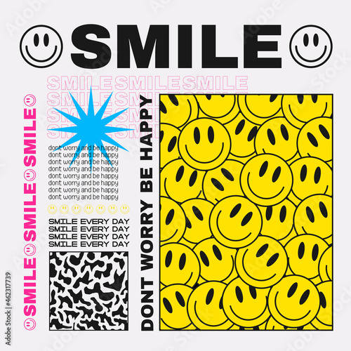 Cool Smile Modern Illustration Vector Design. Abstract happy emoticon artwork for print.