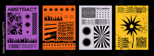 Minimalist abstract posters set. Swiss Design composition with cool geometric shapes and elements. Modern pattern.