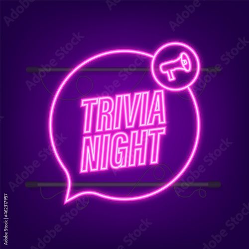 Megaphone with trivia night. Megaphone banner. Web design. Neon icon. Vector stock illustration