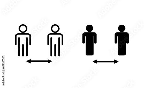 Social distance icons set. social distancing sign and symbol. self quarantine sign