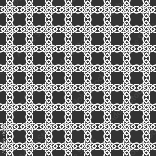 Celtic seamless pattern of intertwined chain links. Abstract vintage geometric wallpaper. Background with Monochrome ornament.