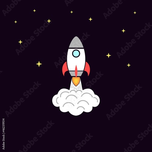 Space rocket logo with black background and star light. Technology icon logo. Logo template design vector illustration 