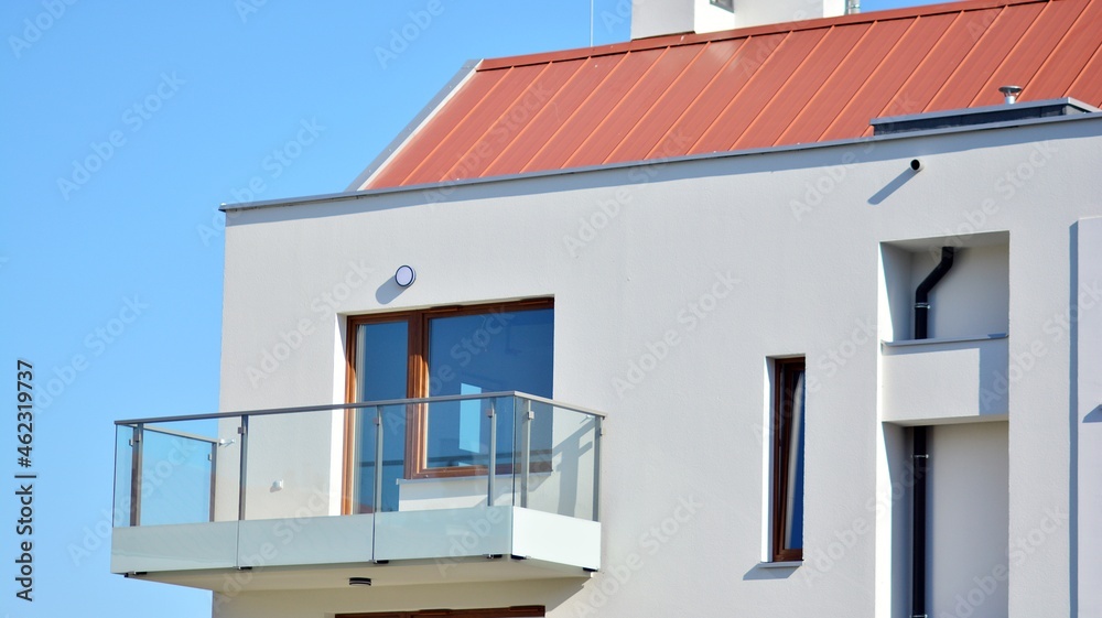 Modern and new apartment building. Multistoried modern, new and stylish living block of flats.