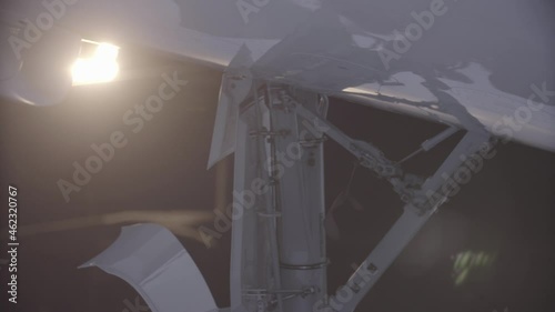 aircraft in the hangar being repaired