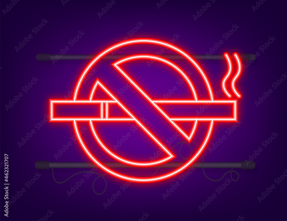 No smoking sign. Cigarette, great design for any purposes. Neon icon. Vector illustration No smoking sign. Cigarette, great design for any purposes. Neon icon. Vector illustration