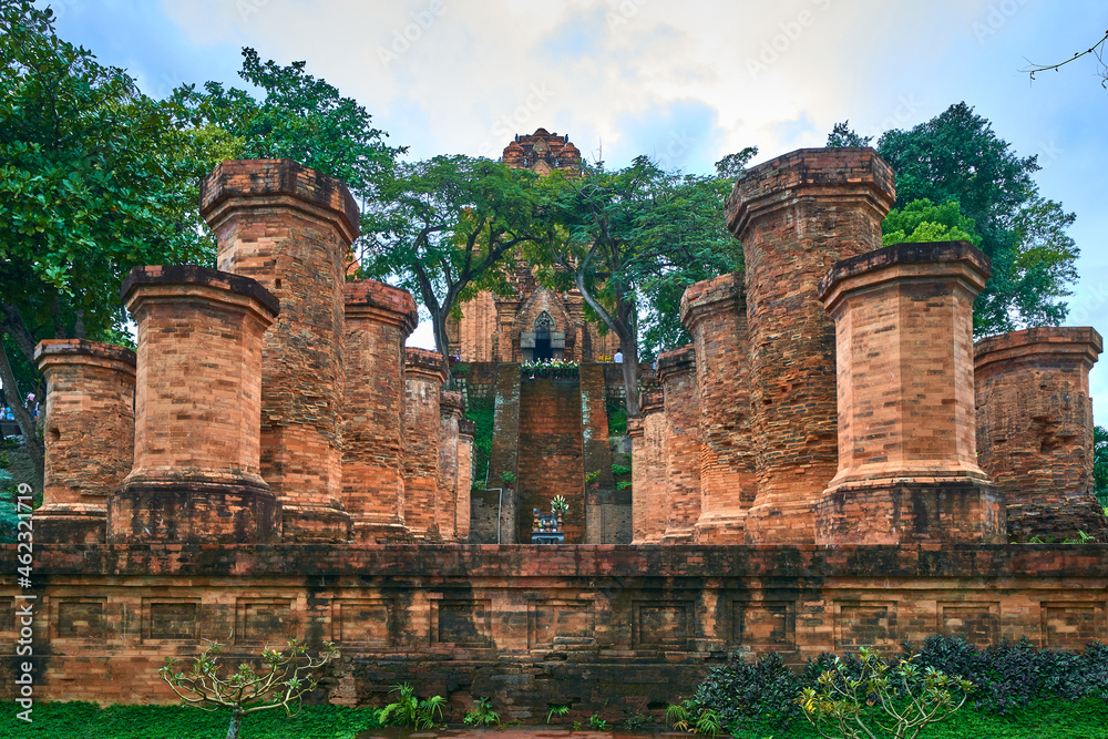 Towers Po Nagar Cham temple in Nha Trang, Vietnam in a raining day