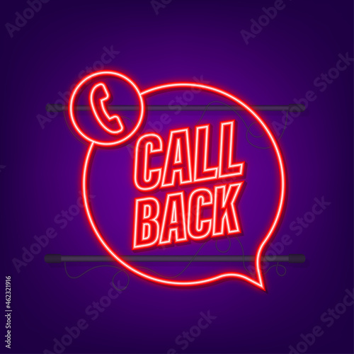Call back. Information technology. Telephone neon icon. Customer service. Vector stock illustration
