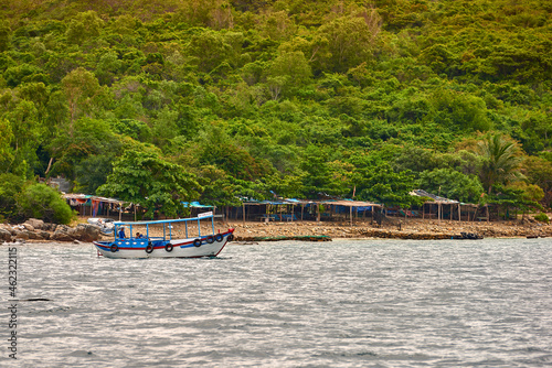 Nha Trang  Vietnam- 07 December 2014  Fishing boat with fishermen in Nha Trang