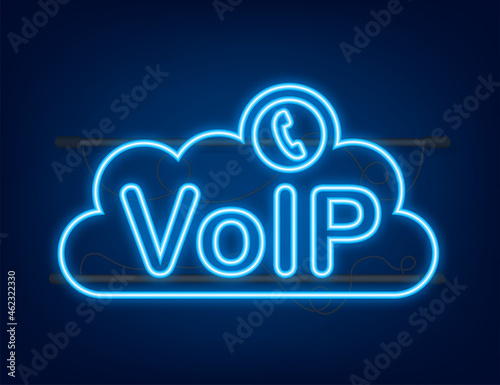 VoIP technology, voice over IP. Internet calling banner. Neon icon. Vector illustration