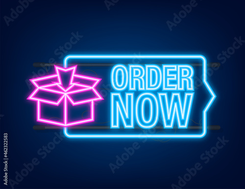 Order now for marketing design. Web, graphic, banner. Website icon symbol. Website template. Neon icon. Vector stock illustration