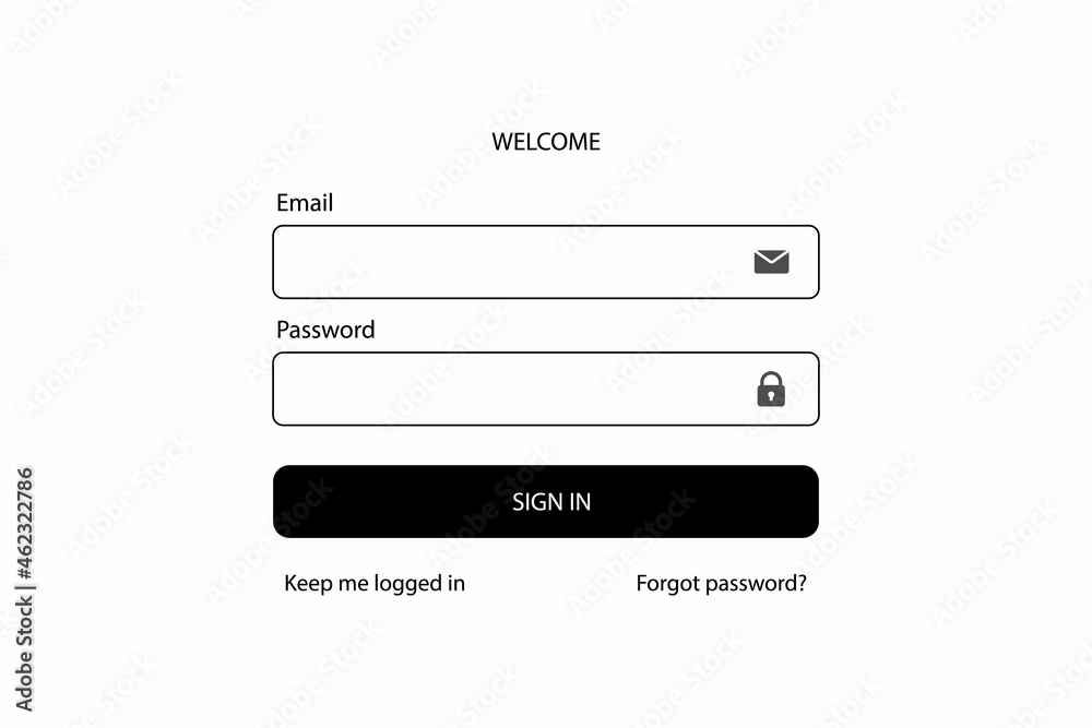 Login form to your personal account on the site. Account vector. Stock