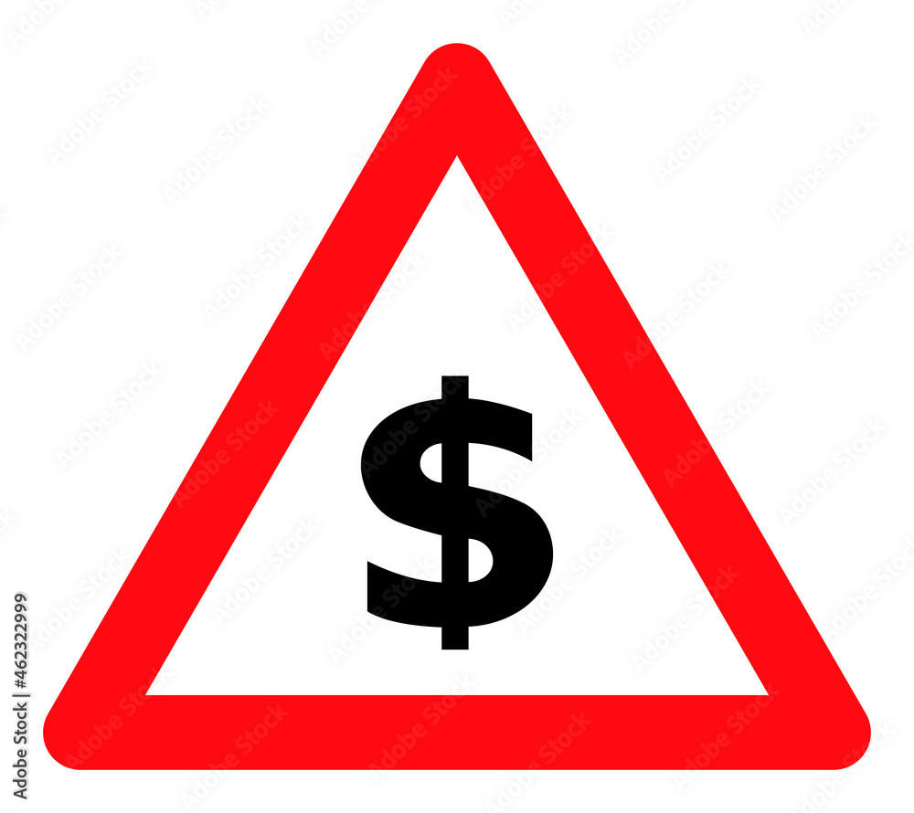 Dollar warning vector icon. A flat illustration design used for dollar warning icon, on a white background. Dollar warning vector icon. A flat illustration design used for dollar warning icon, on a white background.