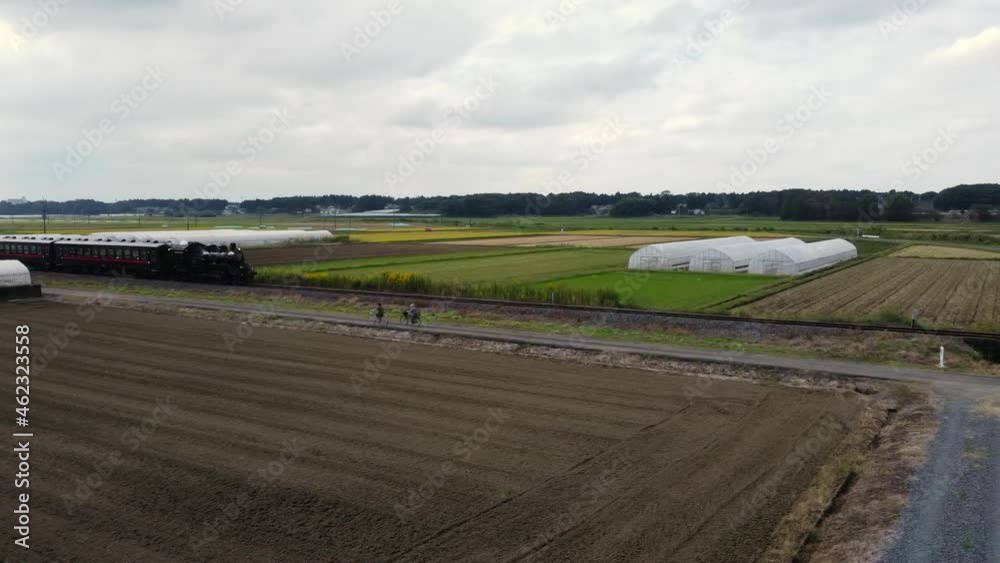 日本の田園風景を走る蒸気機関車 日本の田園風景を走る蒸気機関車