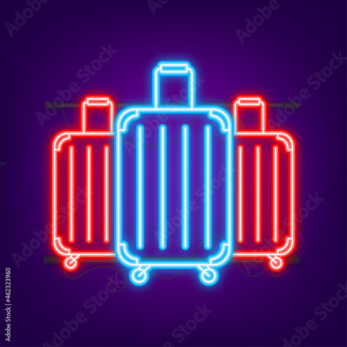 Travel icon for web design. Suitcases icon. Neon style. Vector illustration