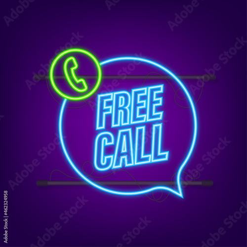 Free call. Information technology. Telephone neon icon. Customer service. Vector stock illustration