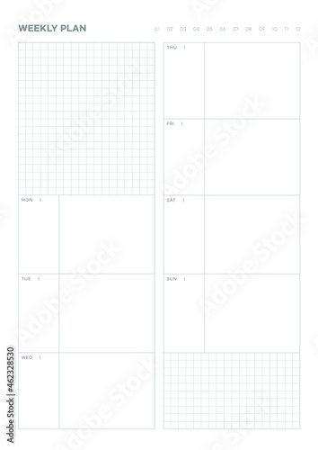 Note, scheduler, diary, calendar planner document template illustration. Weekly plan form.
