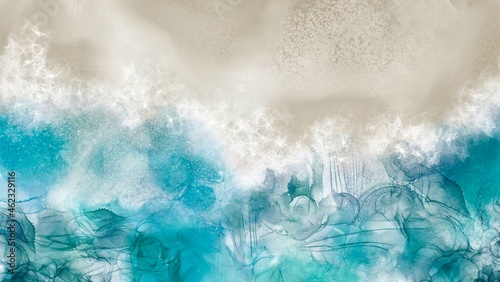 Abstract beach and ocean wave art painting background alcohol ink technique