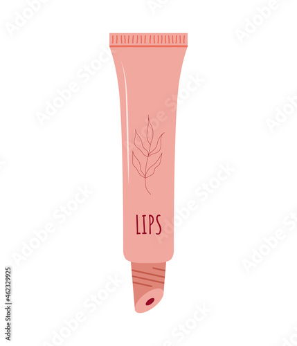 Lips balsam. Natural face care product. Morning routine. Hand drawn organic product. Vector illustration in flat cartoon style.