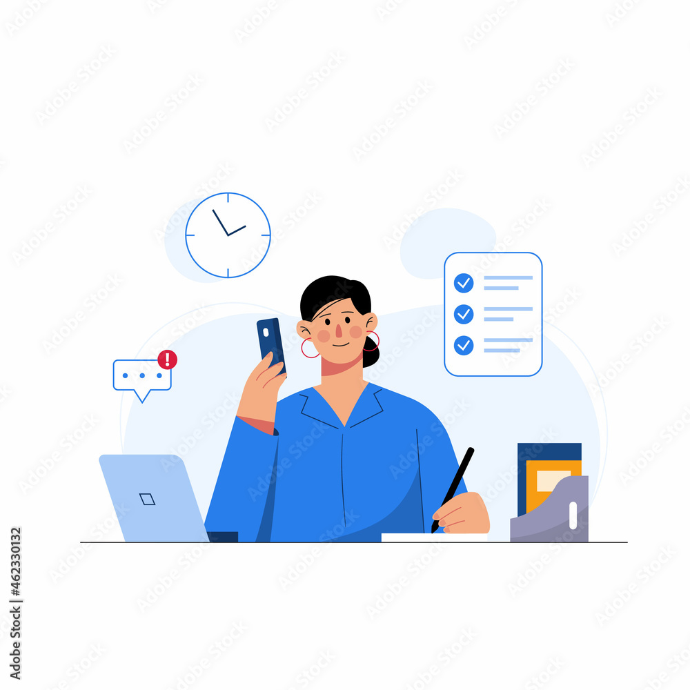 Businesswoman using laptop and mobile phone while working from home freelancer Businesswoman using laptop and mobile phone while working from home freelancer