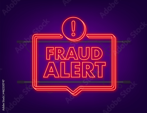 Fraud alert. Neon icon. Security Audit, Virus Scanning, Cleaning, Eliminating Malware, Ransomware Vector stock illustration