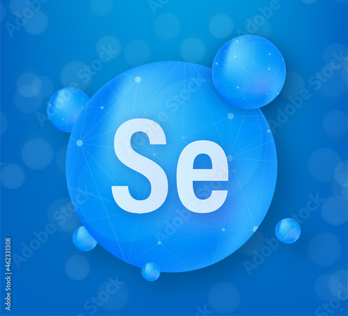 Mineral Se Selenium blue shining pill capsule icon. Substance For Beauty. Selenium Mineral Complex.