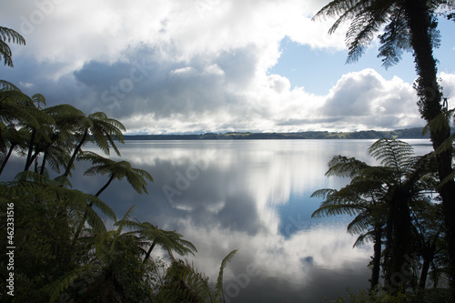 Beautiful Lake Reflections in North Island New Zealand Lake Rotoiti in the Rotorua lakes district. 
