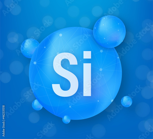 Mineral Si Silicium blue shining pill capsule icon. Substance For Beauty. Silicium Mineral Complex.