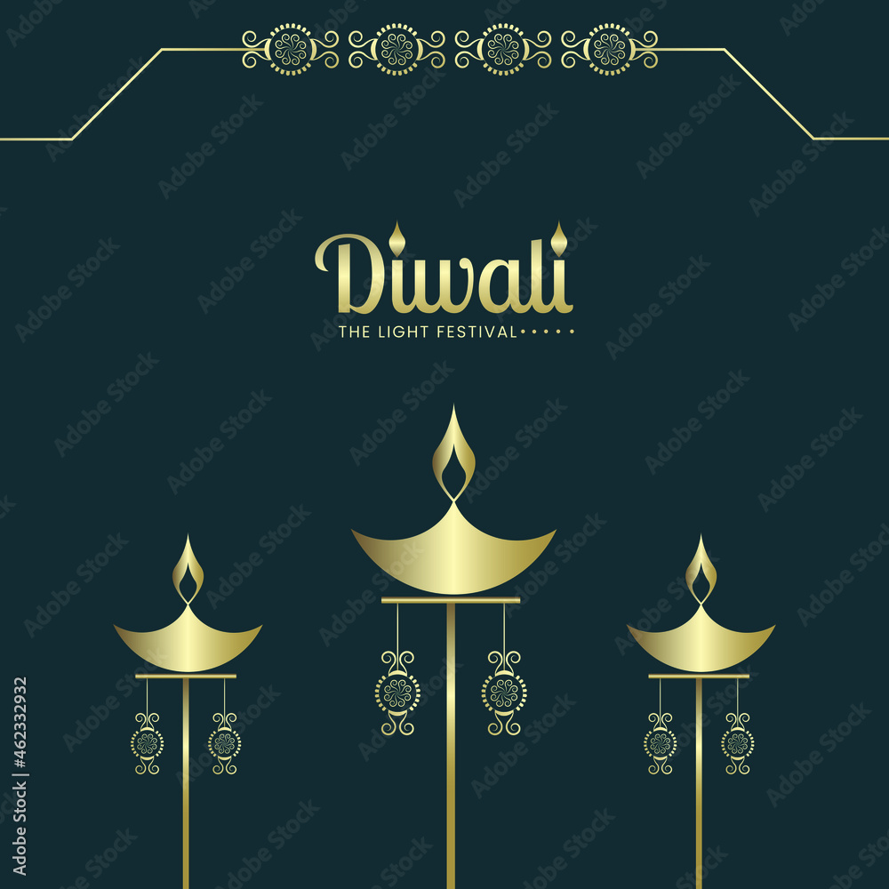 Happy Diwali luxury social media post. the light festival with gold oil lamps illustration Happy Diwali luxury social media post. the light festival with gold oil lamps illustration