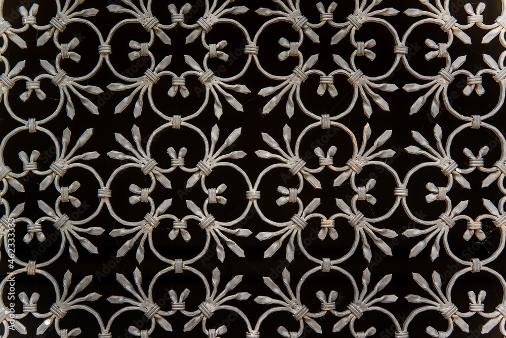 beautiful decorative metal elements forged wrought iron gates. copy space.