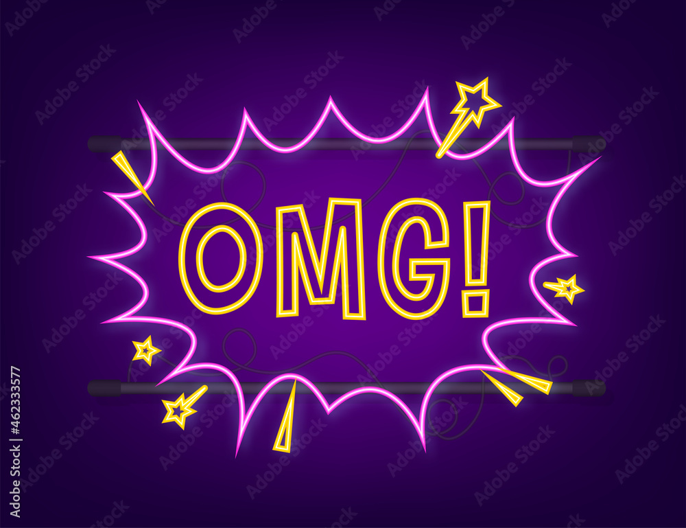 Comic speech bubbles with text Omg. Neon icon. Symbol, sticker tag, special offer label, advertising badge. Vector stock illustration Comic speech bubbles with text Omg. Neon icon. Symbol, sticker tag, special offer label, advertising badge. Vector stock illustration